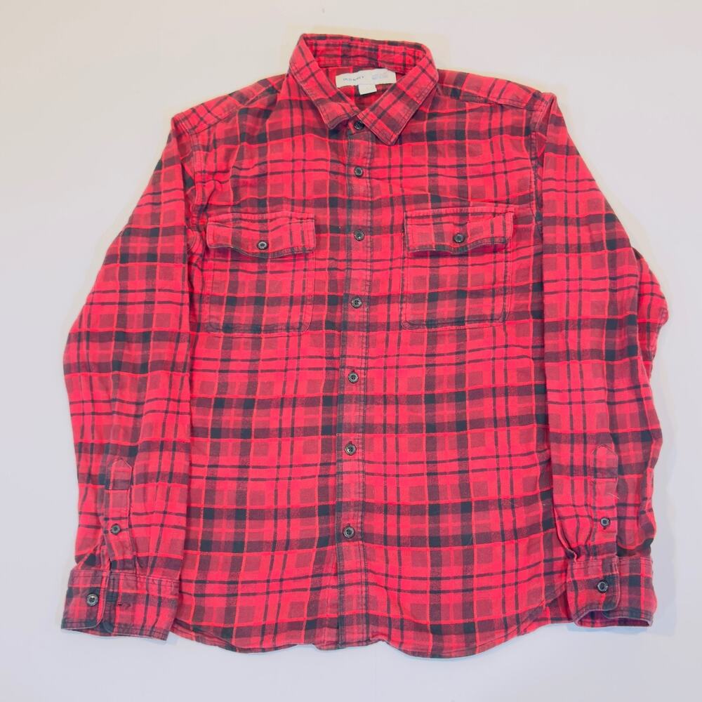 Old Navy Men’s L Red Black Plaid Flannel Shirt Cotton Work Outdoor Casual Button